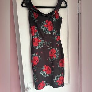 Rose Print Off Shoulder Bodycon Dress XS Black Red Floral Charlotte Russe